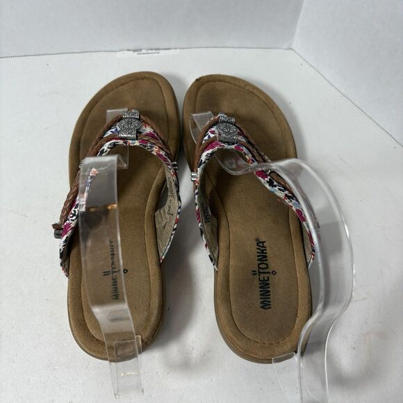 Minnetonka Sandals Womens Size 7 Silverthorne Slip On Wedge Thong Flip Flop G1 - Picture 7 of 11